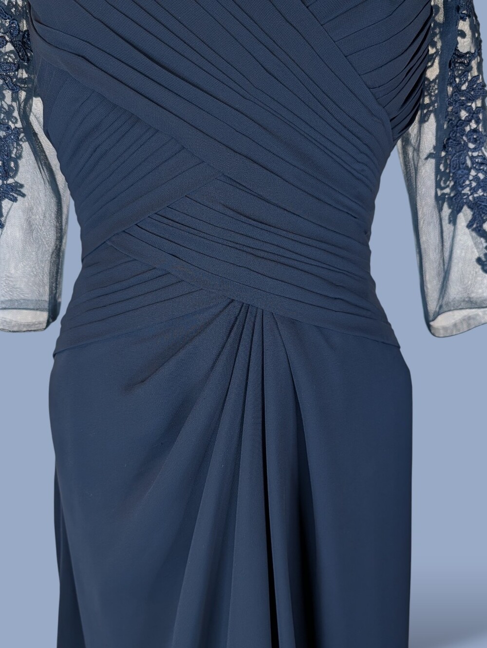 NWT Elegant Navy Blue Lace Up Back Pleated Chiffon Evening Gown Dress Size 14/XL - Picture 7 of 16